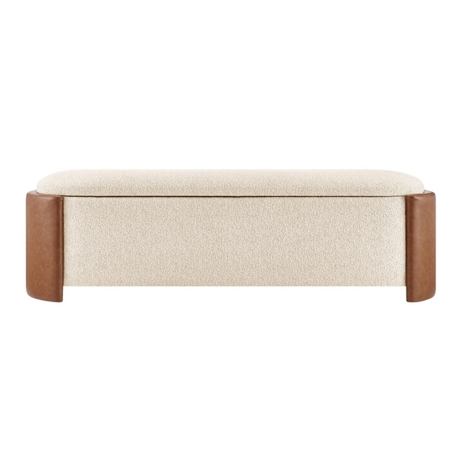 Alyssa Boucle/Faux Leather Storage Bench, Palladian Beige/Vintage Cider by New Pacific Direct