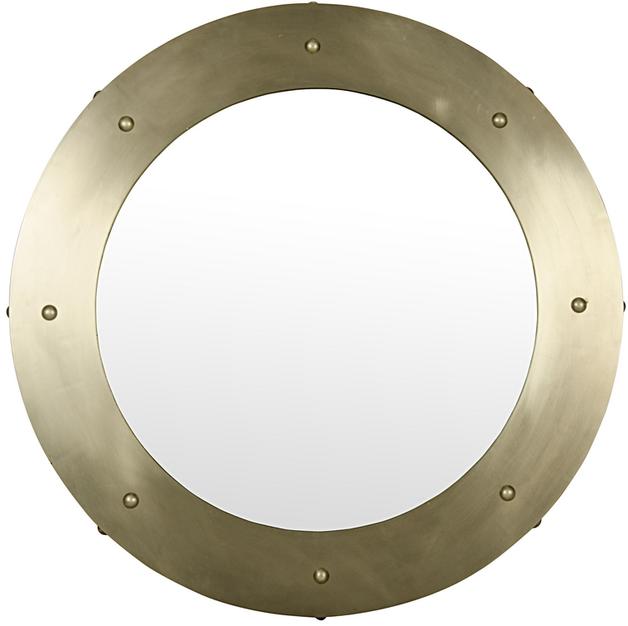 Clay Large Round Mirror in Antique Brass-Finished Industrial Steel by Noir Furniture