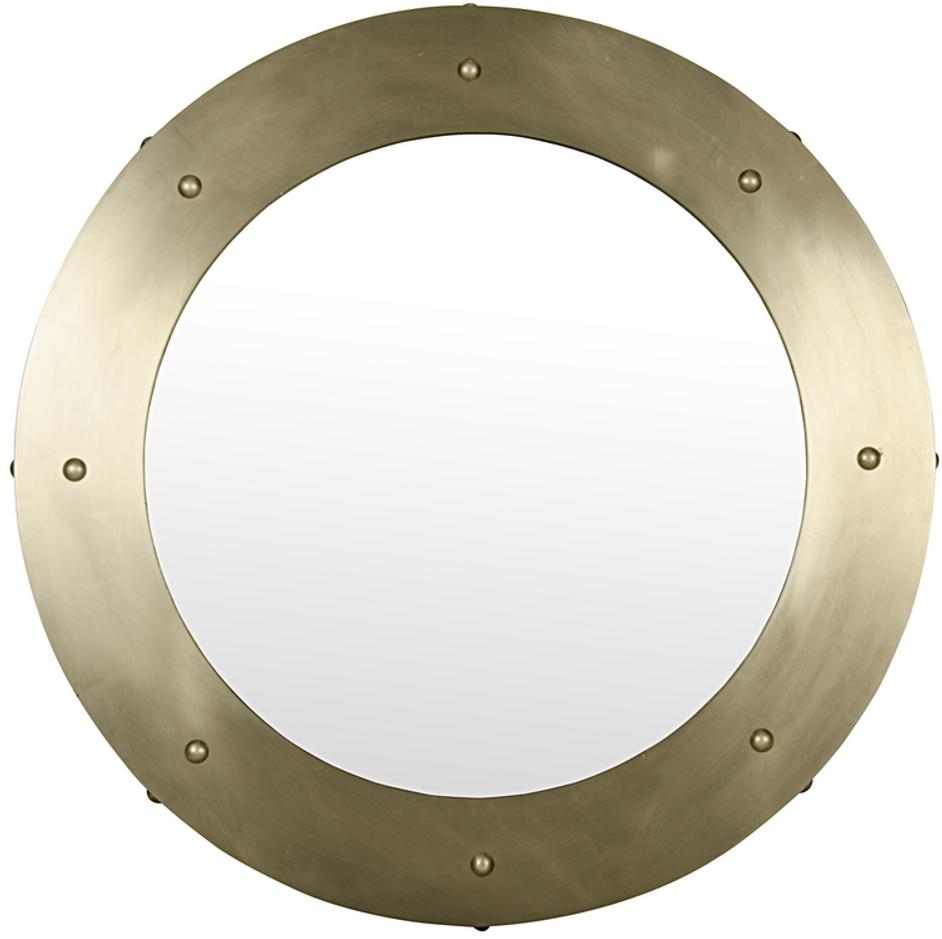 Clay Large Round Mirror in Antique Brass-Finished Industrial Steel by Noir Furniture