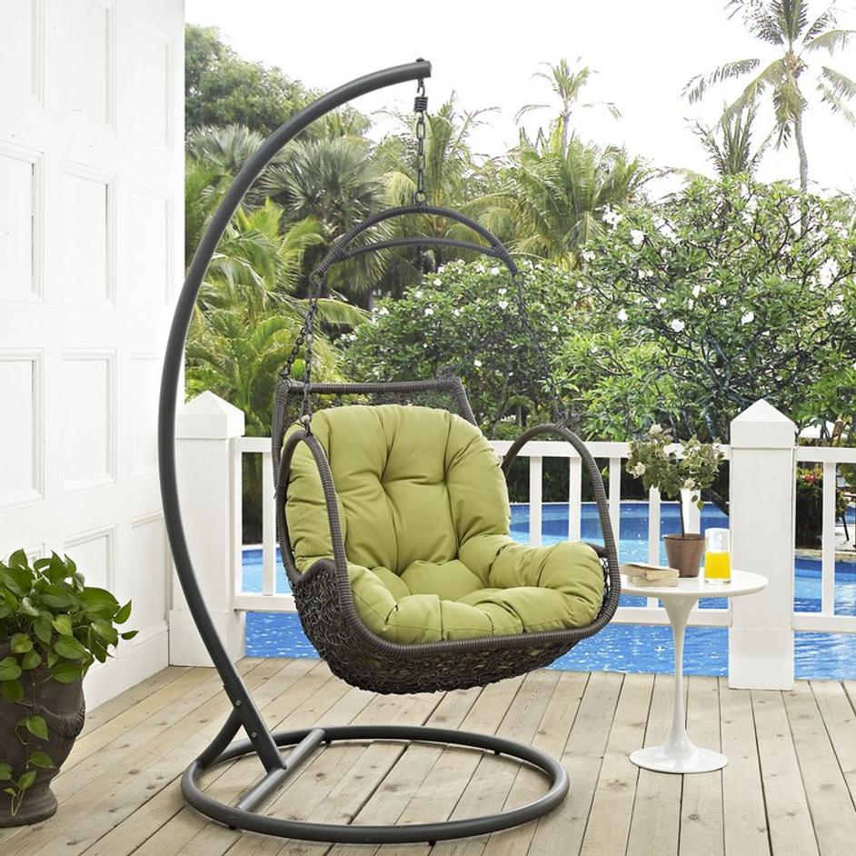 Grove Outdoor Patio Wood Swing Chair In Peridot by Modway Furniture