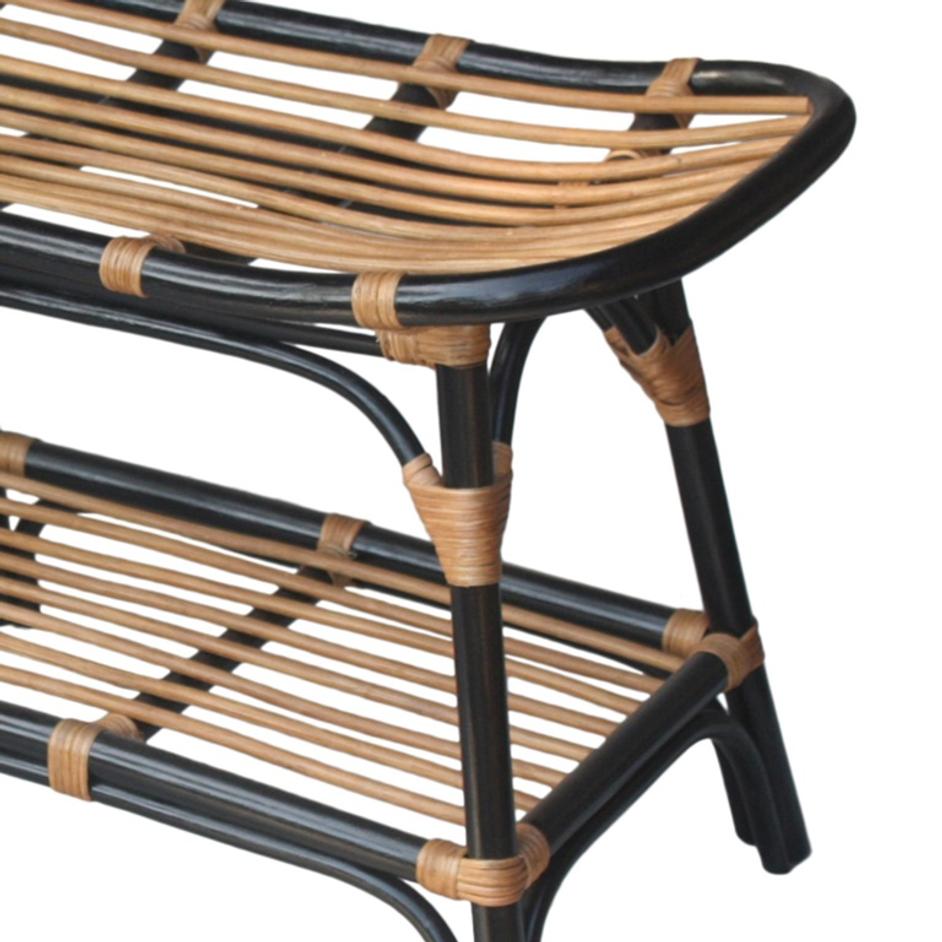 Damara Rattan Bench w/ Shelf In Black  by New Pacific Direct