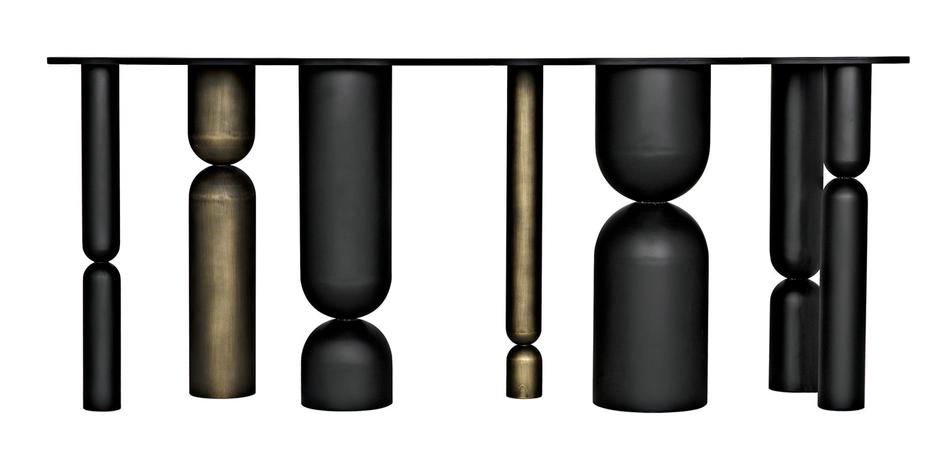 Figaro Console Table in Matte Black Industrial Steel with Aged Brass Accents by Noir Furniture