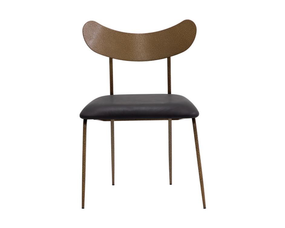 GIBBONS DINING CHAIR - ANTIQUE BRASS - CHARCOAL BLACK LEATHER by Sunpan