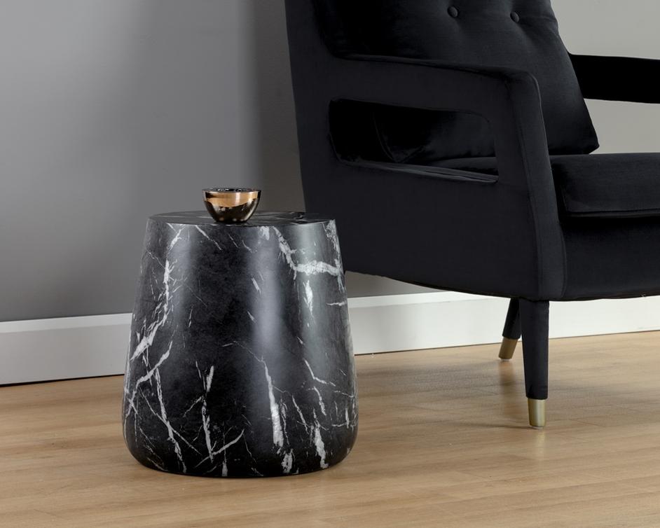 Aries Side Table - Marble Look - Black by Sunpan
