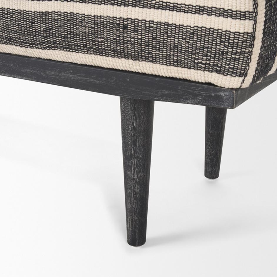 Shae Black Wood w/ Black and Cream Upholstered Bench by Mercana