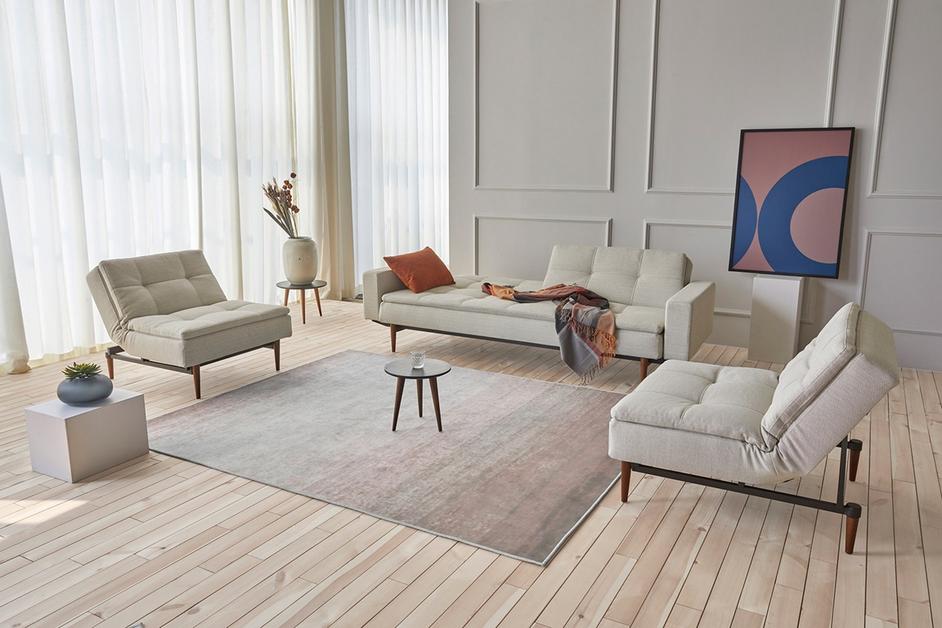 DUBLEXO SLEEPER SOFA W/ARMS in MIXED DANCE NATURAL FABRIC WITH Dark Wood LEGS 527 by INNOVATION USA