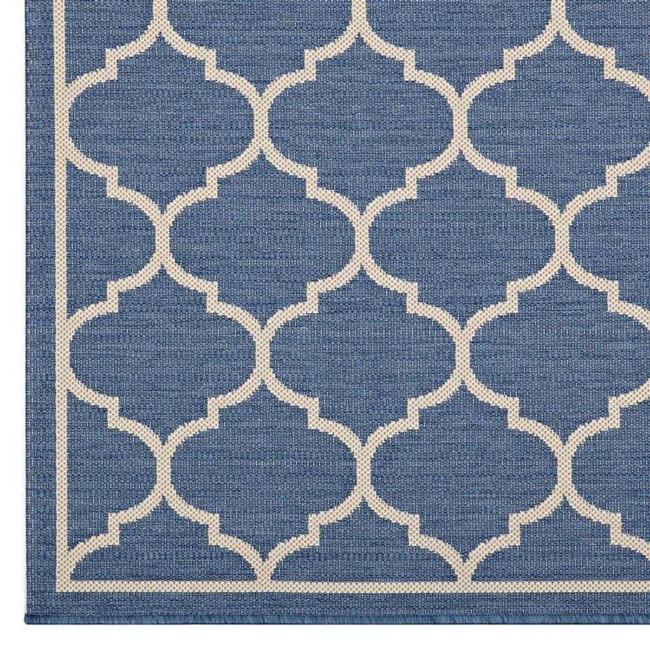 Hollis Moroccan Quatrefoil Trellis 5X8 Indoor And Outdoor Area Rug In Blue And Beige by Modway Furniture