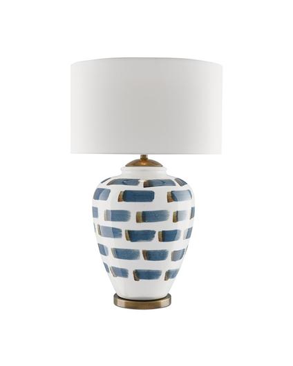 Brushstroke Table Lamp In White & Blue & Antique Brass by Currey & Company