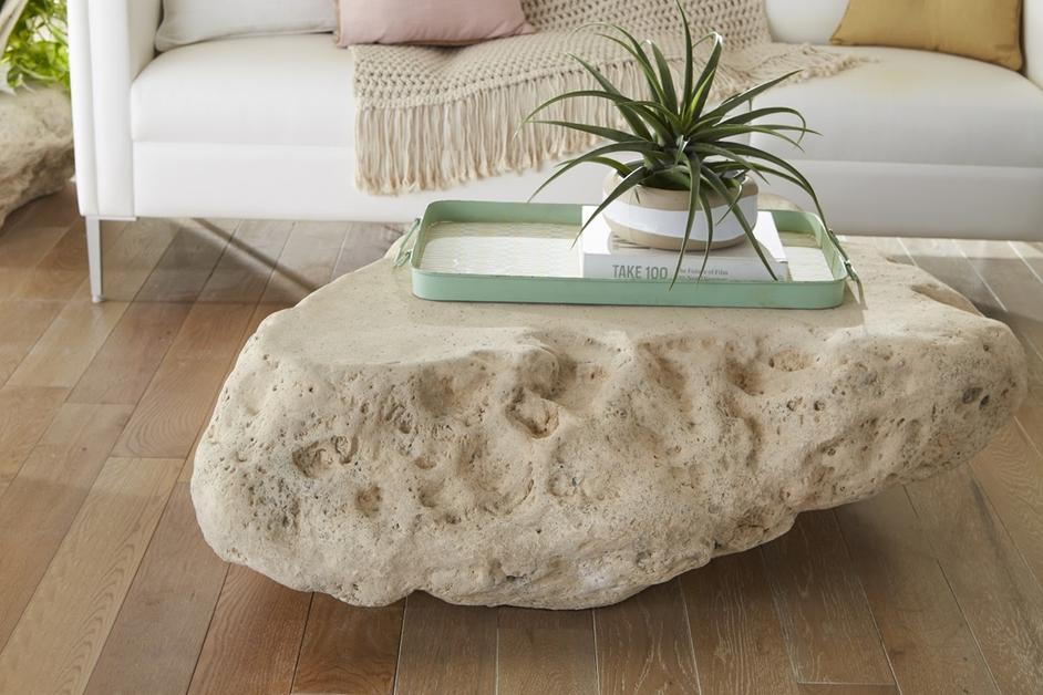 Cast Boulder Coffee Table Roman Stone, Large by PHILLIPS COLLECTION