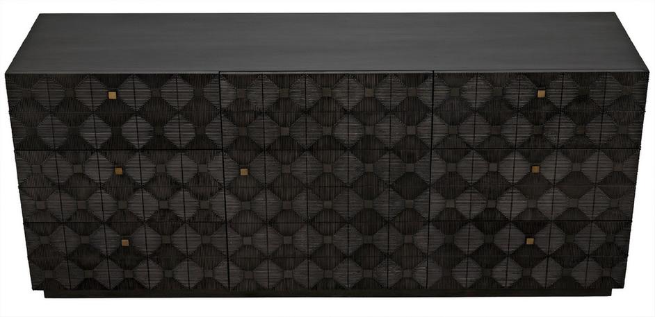 Leon Mahogany and Veneer Dresser with Brass Pulls in Pale Finish by Noir Furniture