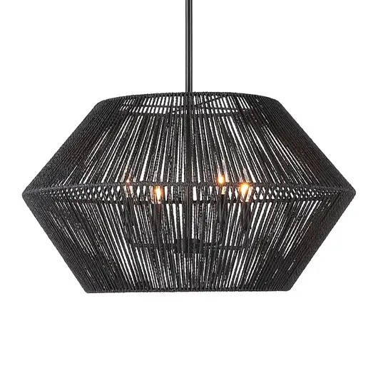 Suva 4 Light Black Rope Pendant by Uttermost
