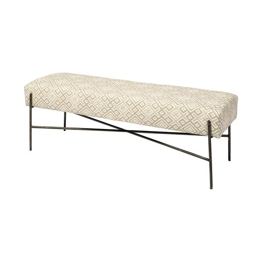 Avery II 55L x 17W Off White Upholstered Seat With Metal Base Accent Bench by Mercana
