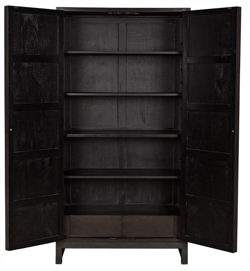Maharadscha Small Hutch in Pale Mahogany with Matte Black Industrial Steel Base and Brass Pulls by Noir Furniture