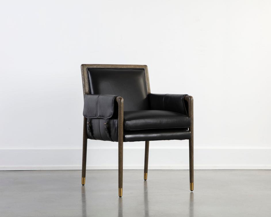 MAUTI DINING ARMCHAIR - DISTRESSED BROWN - CORTINA BLACK LEATHER by Sunpan