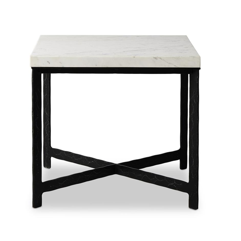 Hammered Iron End Table In White Marble by Four Hands
