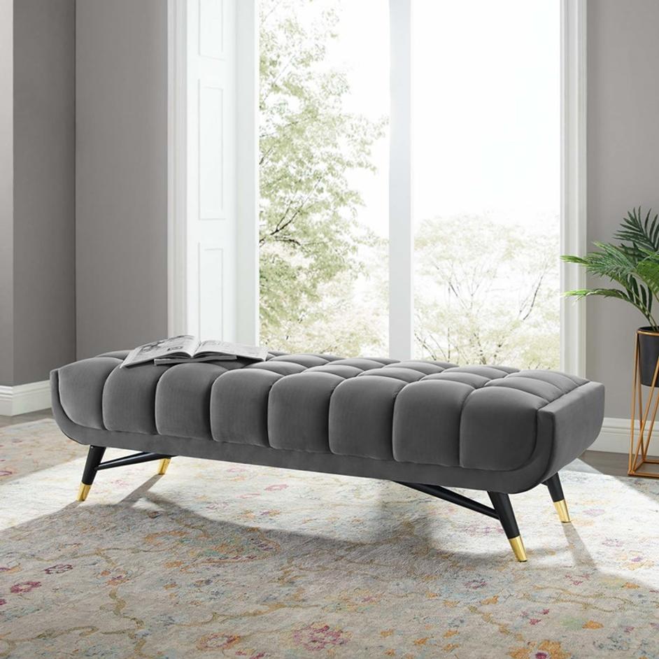 Scholar 60" Performance Velvet Bench In Gray by Modway Furniture