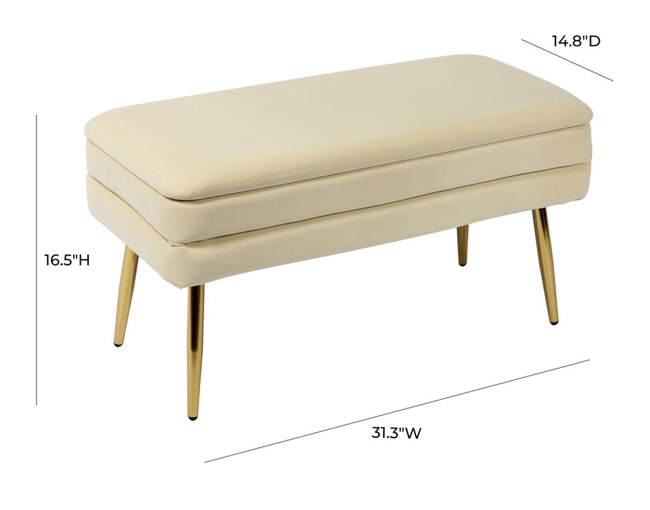 Ziva Cream Velvet Storage Bench by tov furniture