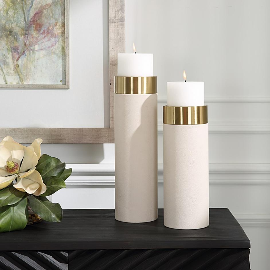 Wessex White Pillar Candleholders Set Of 2 by Uttermost