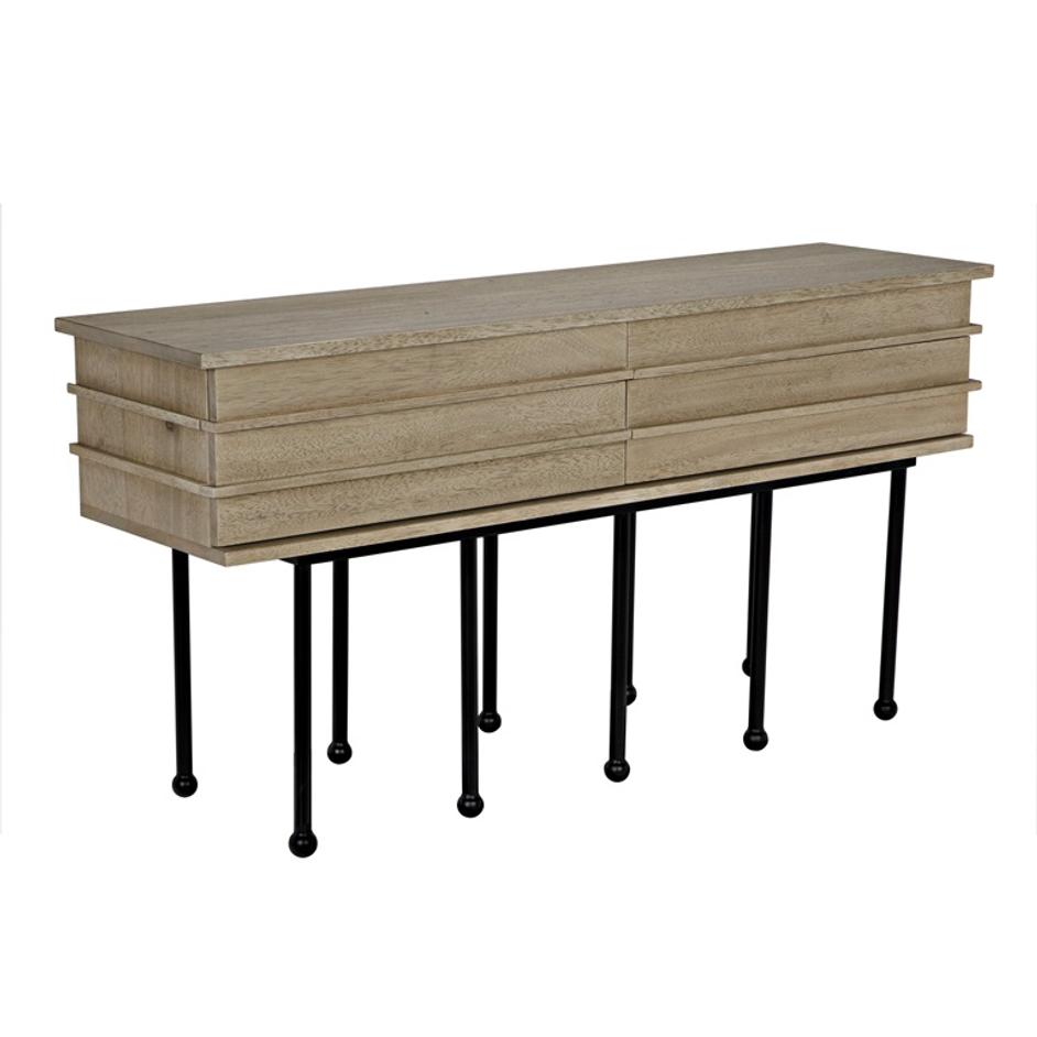 Oliver Washed Walnut Console with Matte Black Industrial Steel Base by Noir Furniture