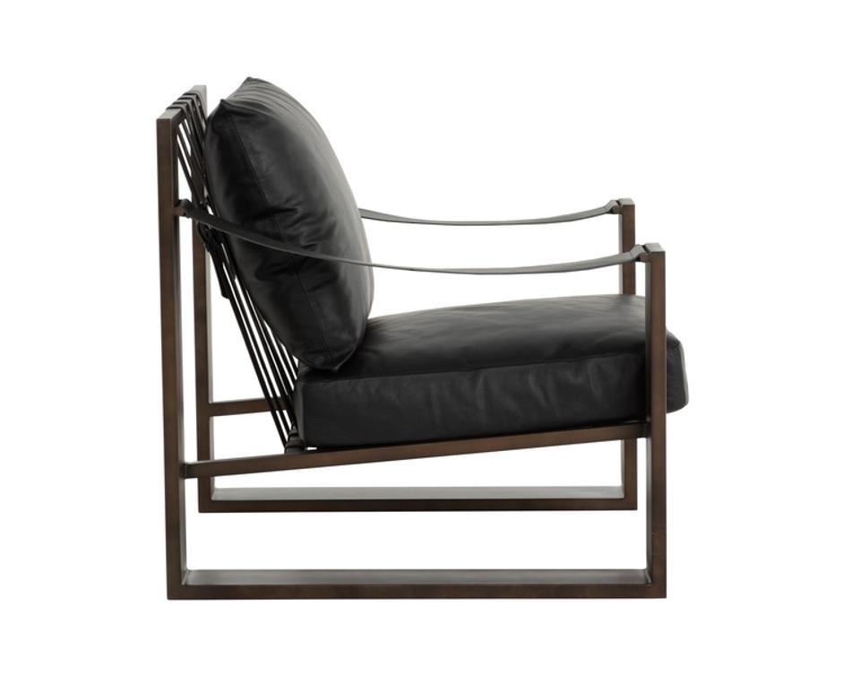 BERKE LOUNGE CHAIR - ANTIQUE BRONZE - CHARCOAL BLACK LEATHER by Sunpan