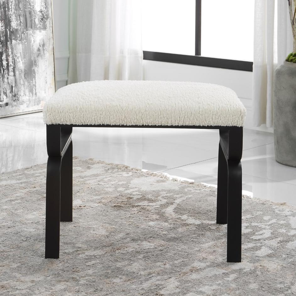 Diverge White Shearling Small Bench by Uttermost
