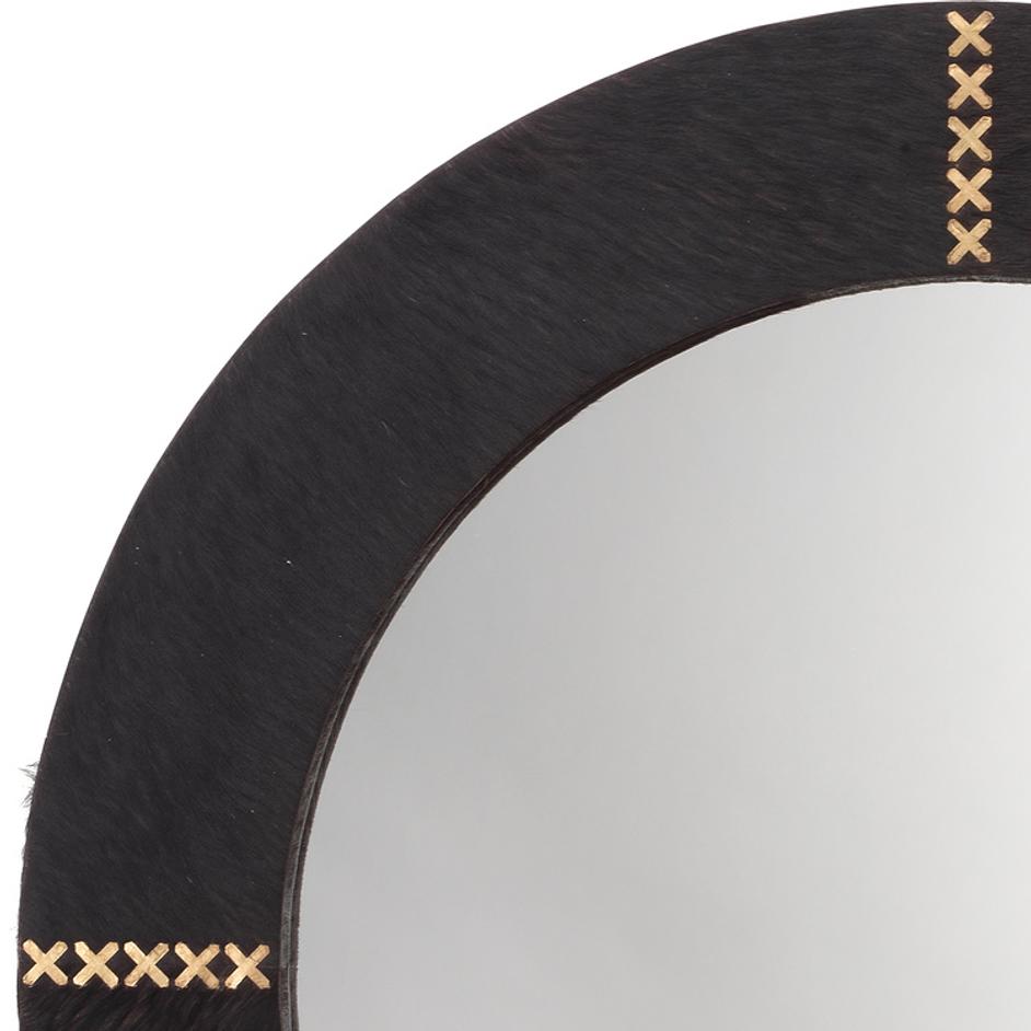 Round Cross Stitch Round Wall Mirror, Espresso Hide by Jamie Young