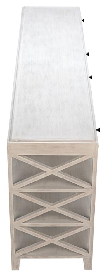 Sutton Mahogany and Veneer Console in White Wash with Brass Pulls by Noir Furniture