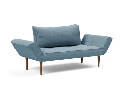 ZEAL SOFA BED in MIXED DANCE LIGHT BLUE FABRIC WITH Dark Wood LEGS 525 by INNOVATION USA