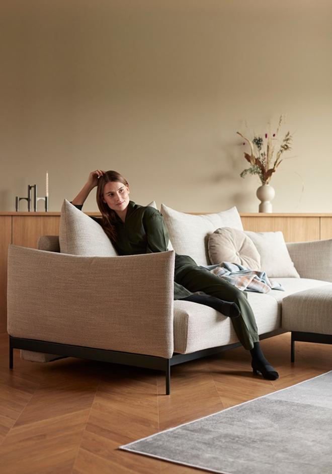 MALLOY SOFABED in KENYA GRAVEL FABRIC WITH Black Metal LEGS 579 by INNOVATION USA