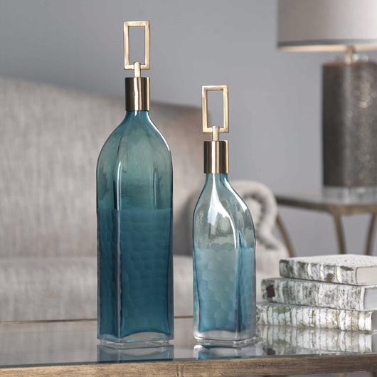 Annabella Teal Glass Bottles, S/2 by Uttermost