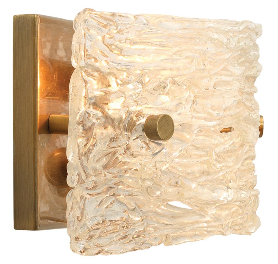 Swan Curved Glass Sconce, Small, Clear Textured Glass and Antique Brass Metal by Jamie Young
