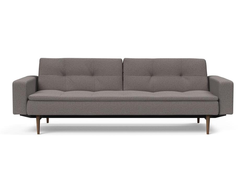 DUBLEXO SLEEPER SOFA W/ARMS in MIXED DANCE GREY FABRIC WITH Dark Wood LEGS 521 by INNOVATION USA