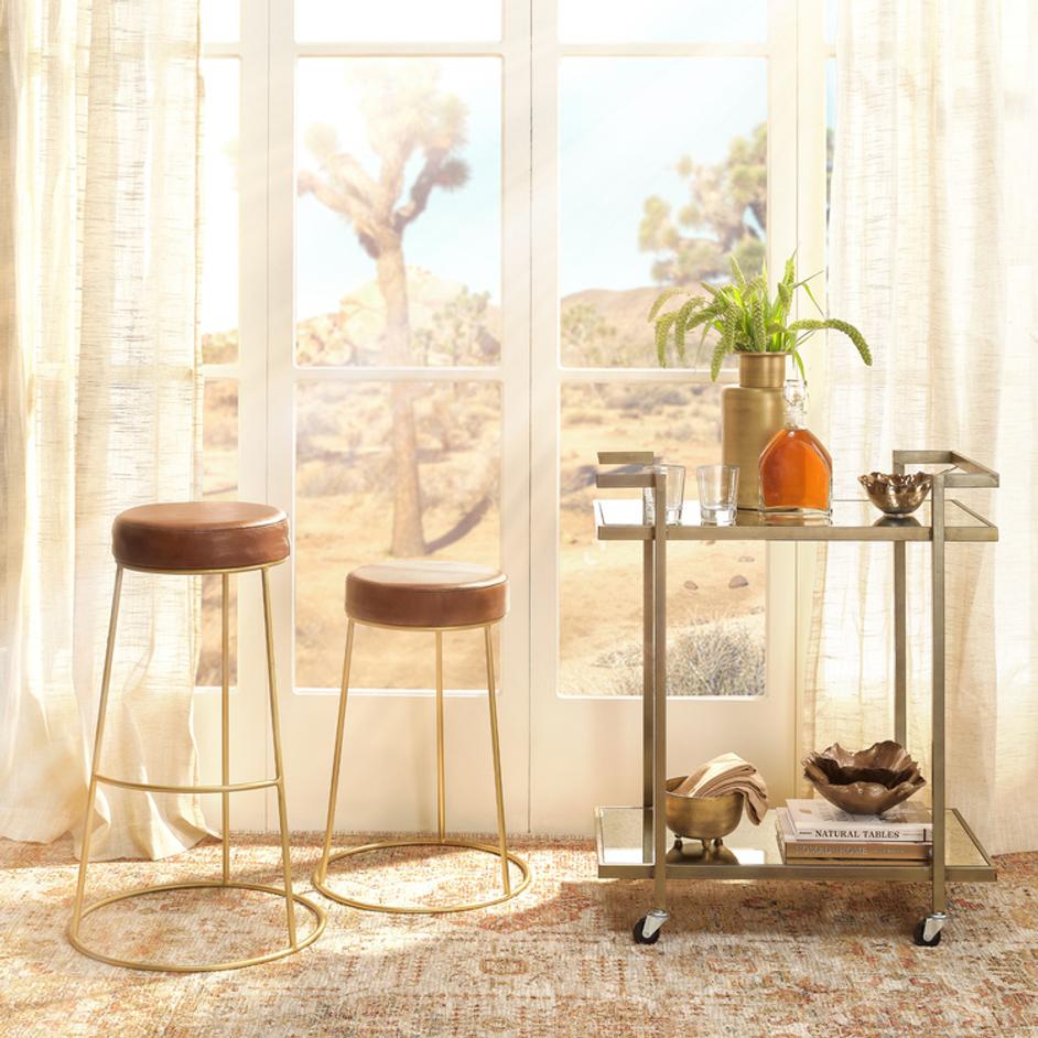  Henry Round Leather Counter Stool, Brown by Jamie Young