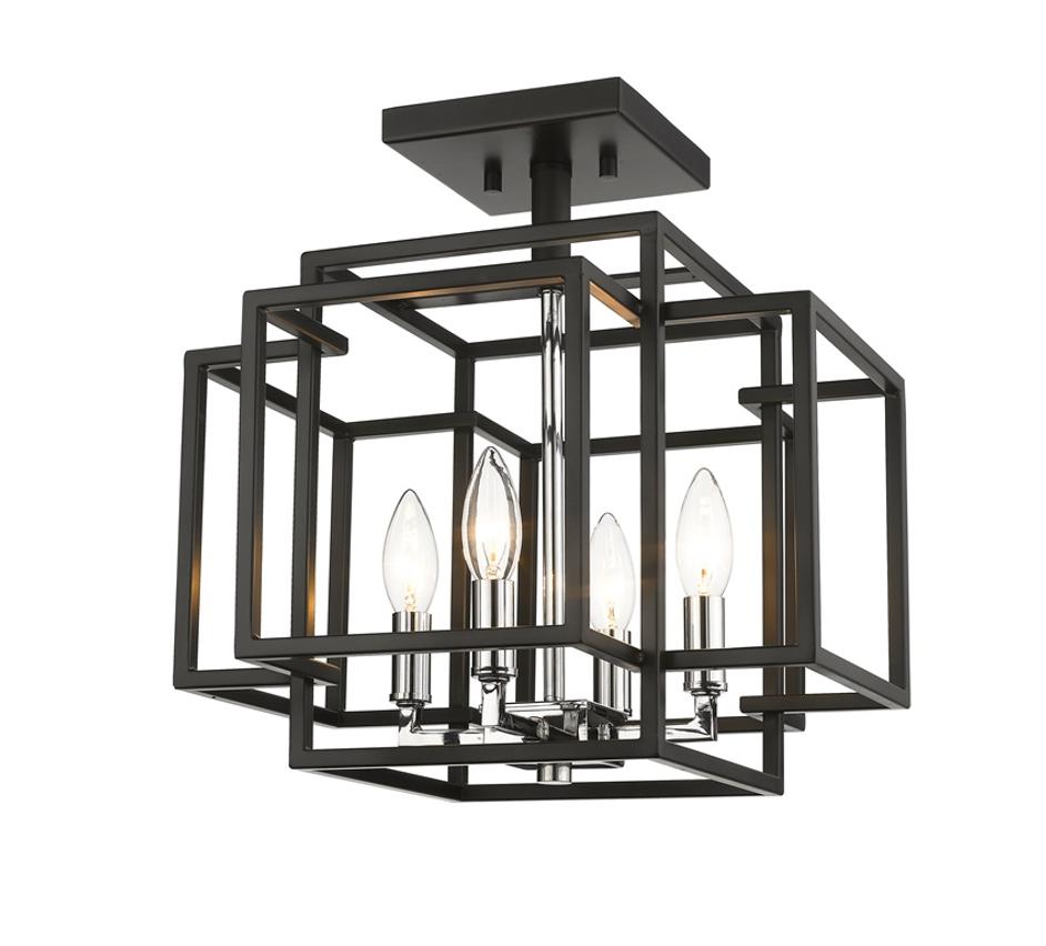 Titania 4 Light Semi Flush Mount in Black + Chrome Finish by Z-Lite