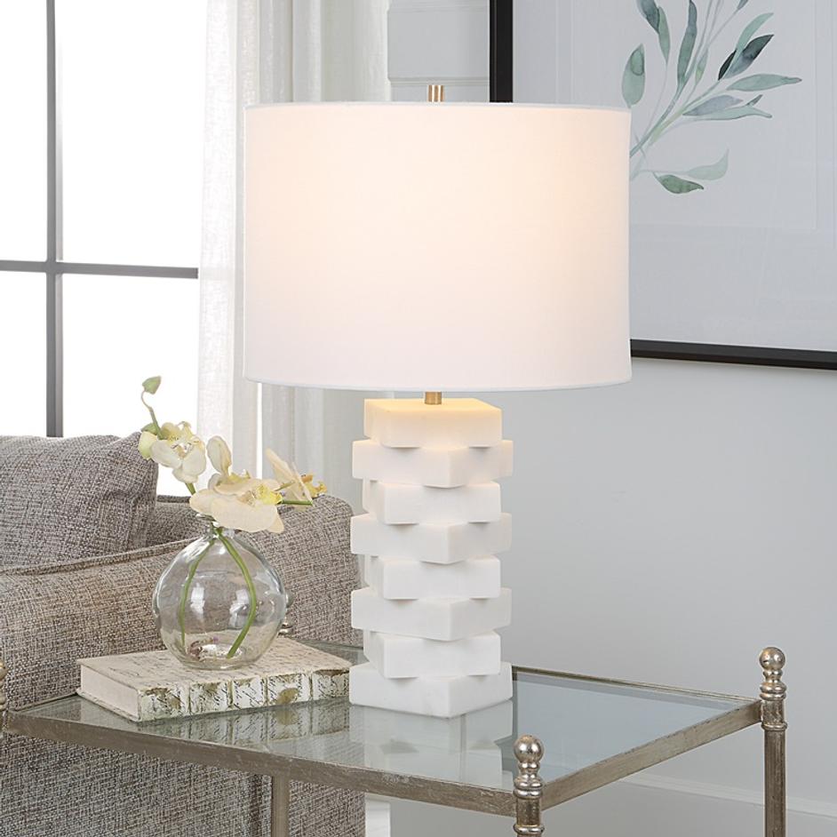 Ascent White Geometric Table Lamp by Uttermost