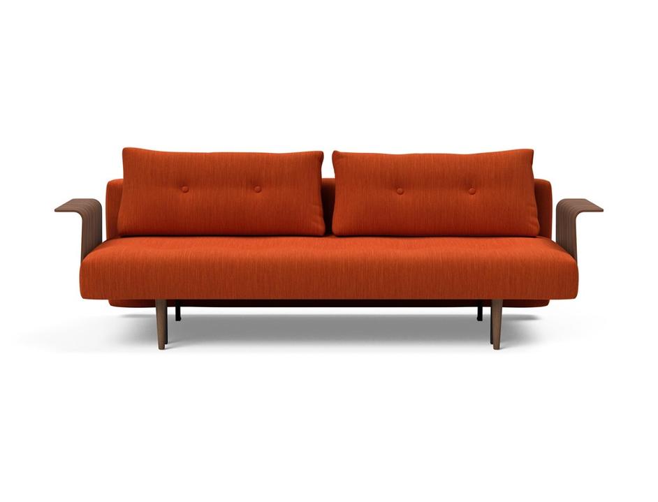 RECAST PLUS SOFABED W/ARMS in ELEGANCE PAPRIKA FABRIC WITH Dark wood LEGS 506 by INNOVATION USA