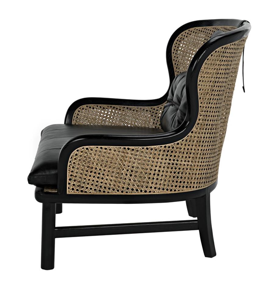 Marabu Sungkai/Mindi Chair in Charcoal Black with Black Leather and Caning by Noir Furniture