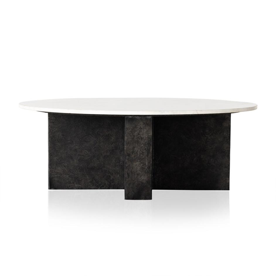 Terrell Round Coffee Table In Plsh White by FOUR HANDS