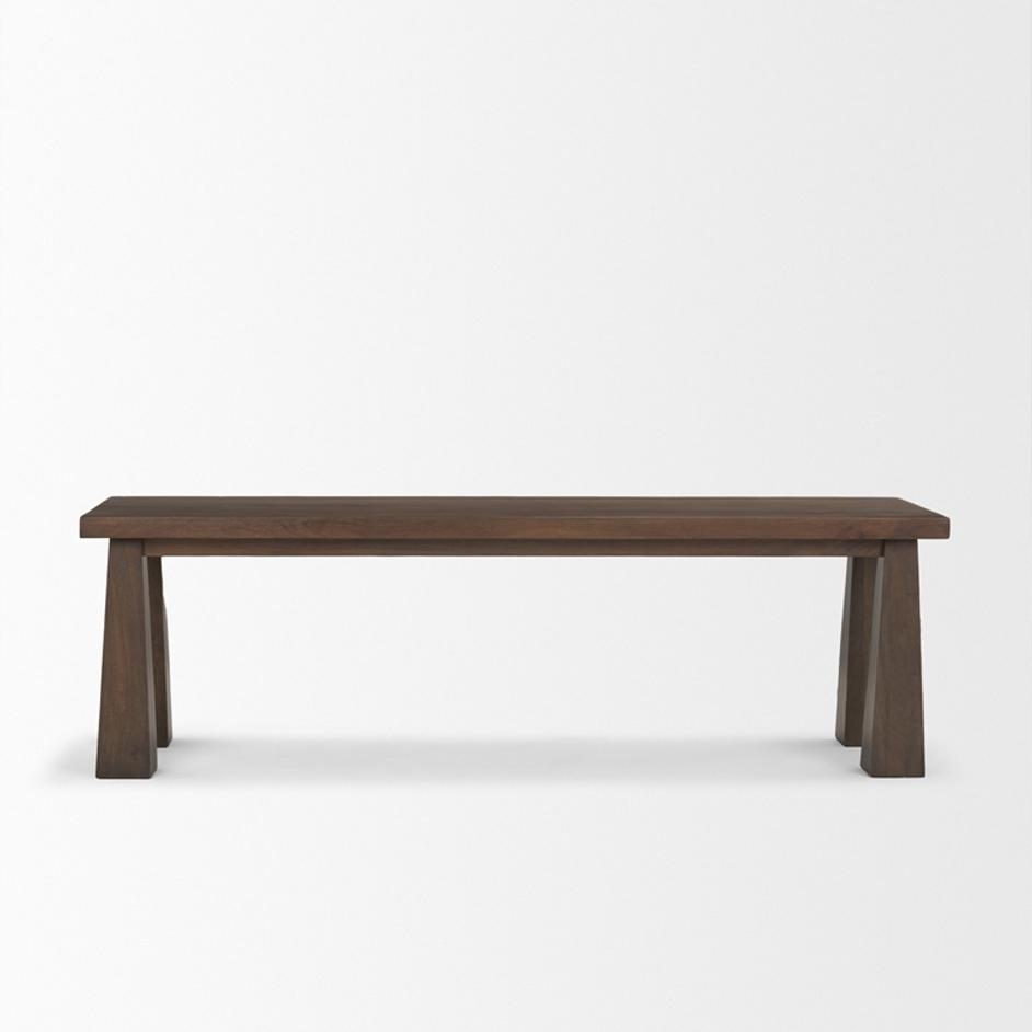 Wolcott Rectangular Dark Brown Solid Wood Bench by Mercana