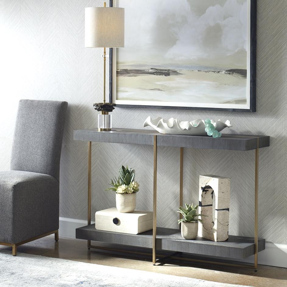 Taja Modern Brass / Wood Console Table by Uttermost