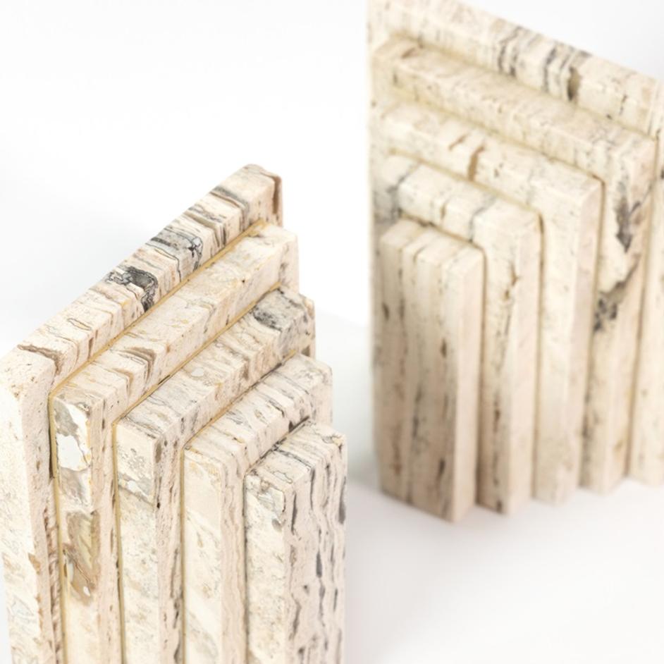 Stepped Bookends In White Travertine by FOUR HANDS