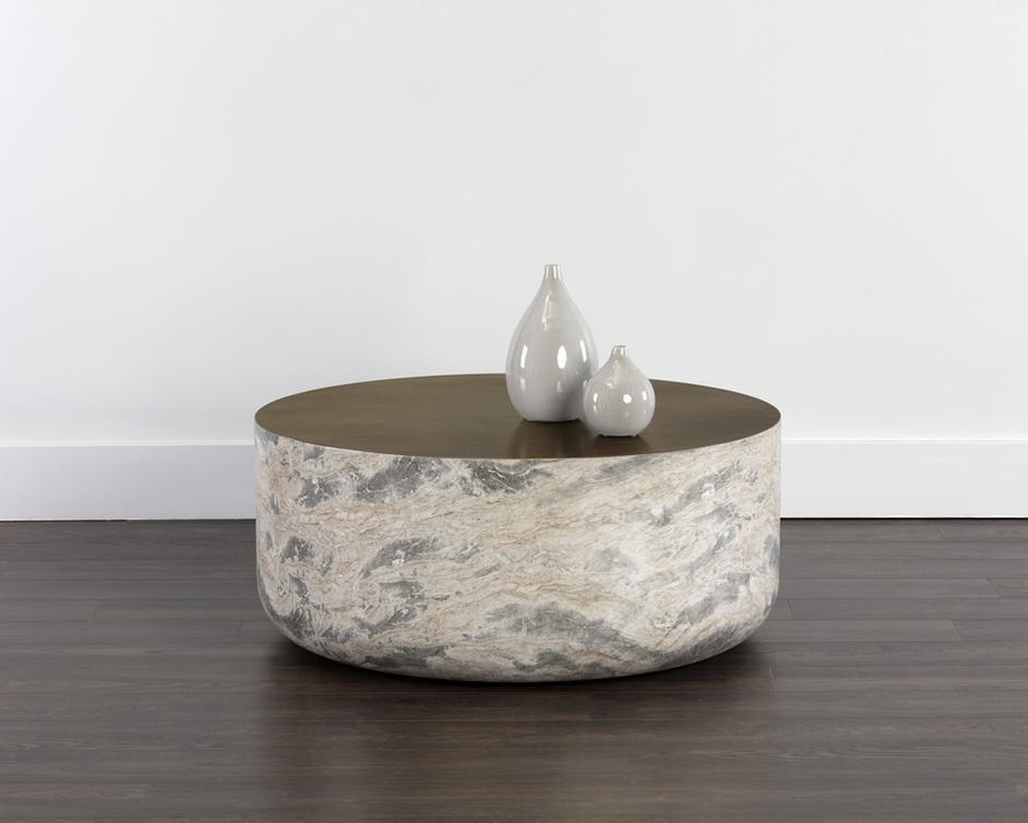 Diaz Coffee Table - Marble Look - Antique Brass by Sunpan
