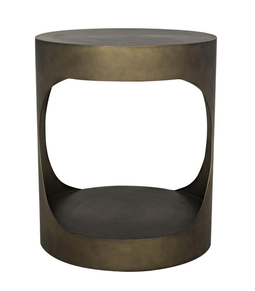 Eclipse Round Side Table, Metal with Aged Brass Finish by Noir Furniture