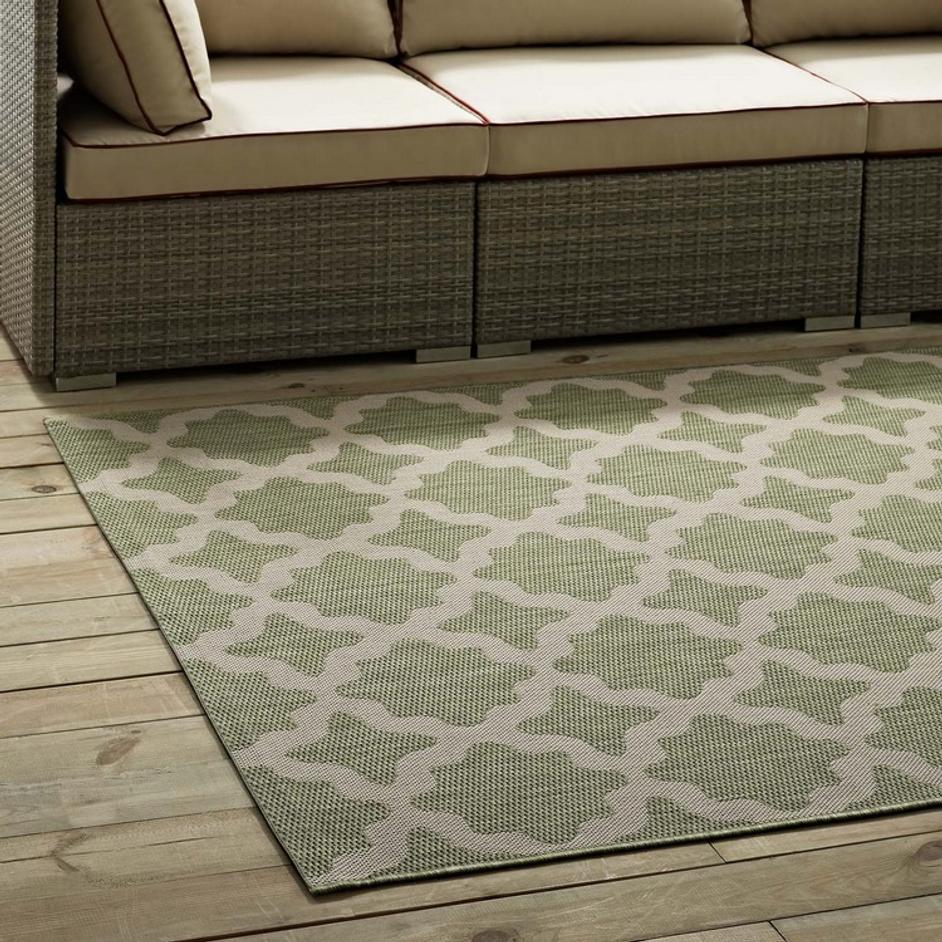 Selena Moroccan Trellis 8X10 Indoor And Outdoor Area Rug In Beige And Light Green by Modway Furniture