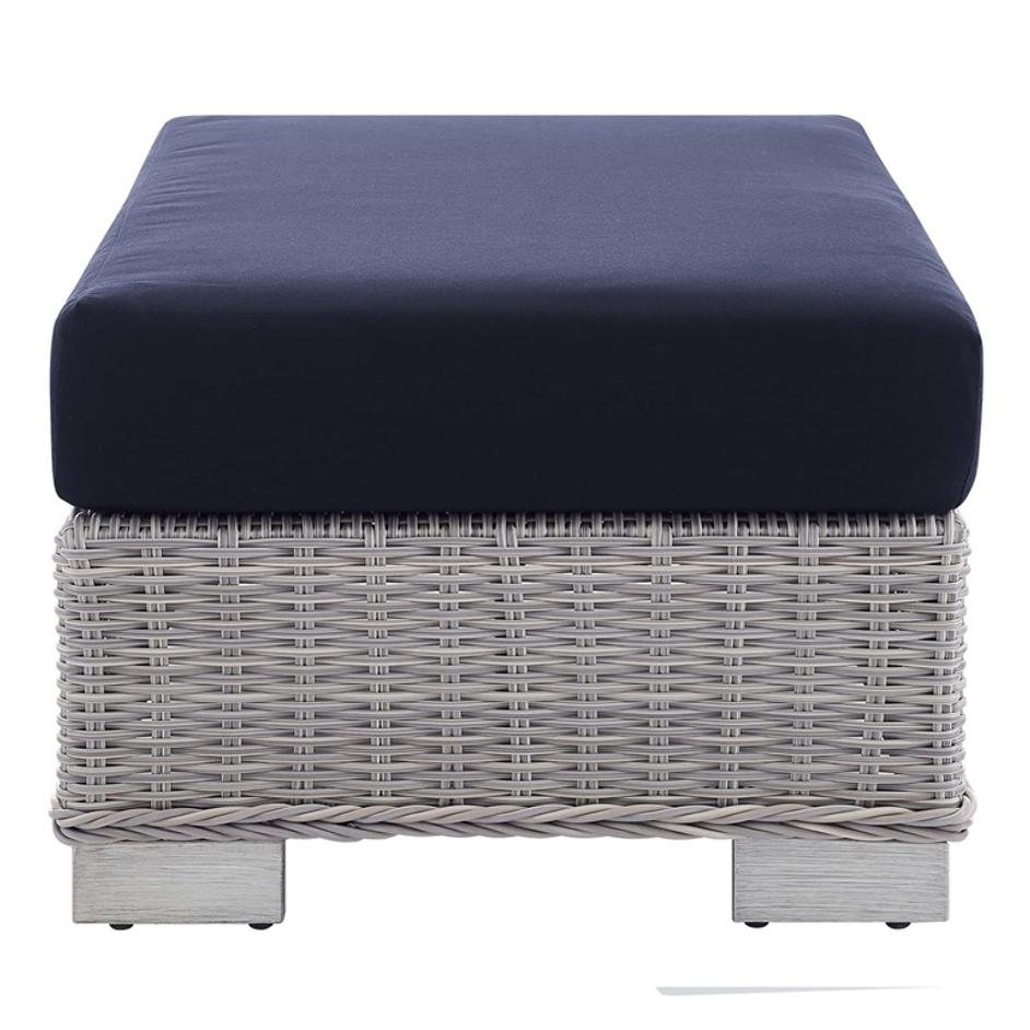 Rosie Sunbrella® Outdoor Patio Wicker Rattan 2-Piece Armchair And Ottoman Set In Light Gray Navy by Modway Furniture