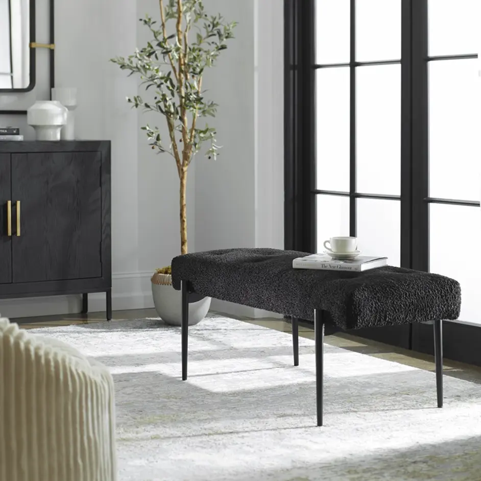 Olivier Modern Black Bench by Uttermost