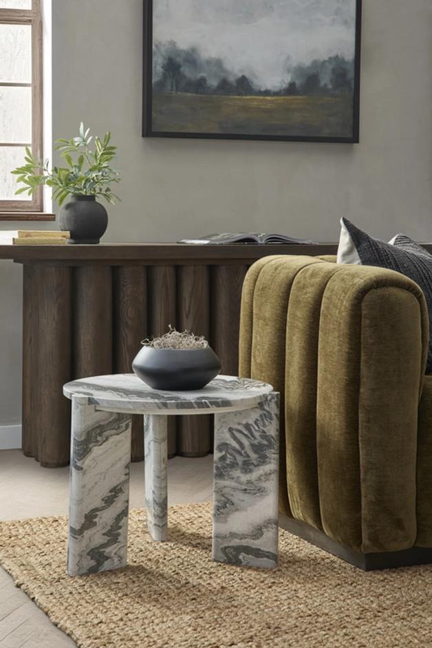 Zora Marble Round End Table by Classic Home