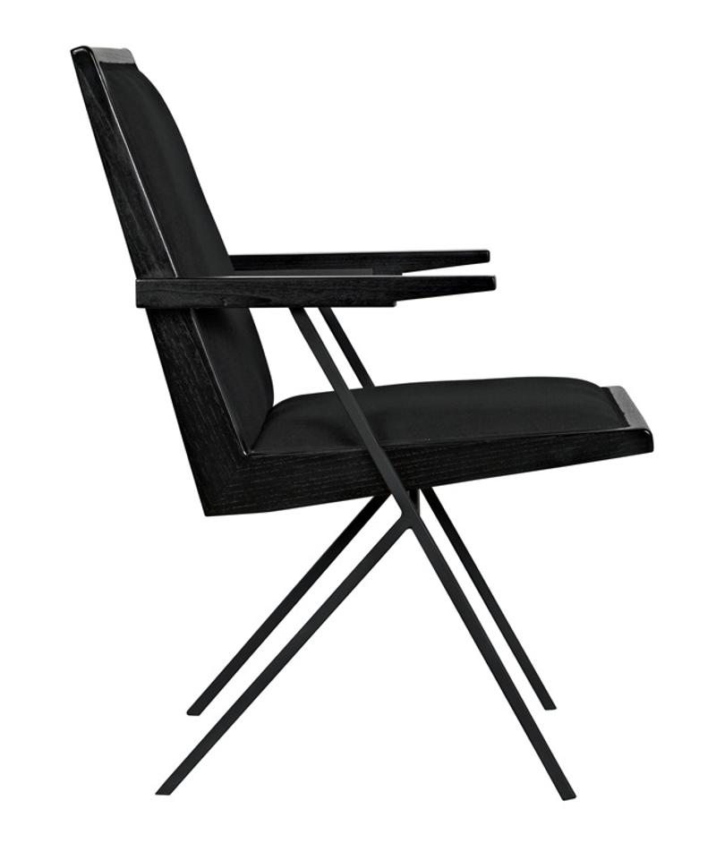 Henderson Sungkai/Mindi and Industrial Steel Chair in Charcoal Black with Black Cotton Fabric by Noir Furniture