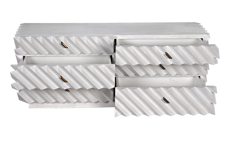 Hikaru White Wash Mahogany and Veneer Dresser with Brass Pulls by Noir Furniture