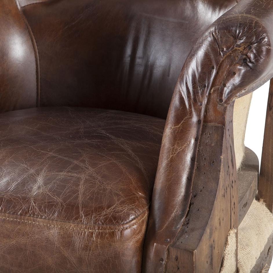 Shakespeare Deconstructed Armchair with Cigar Leather and Solid Wood Legs by Home Trends & Design